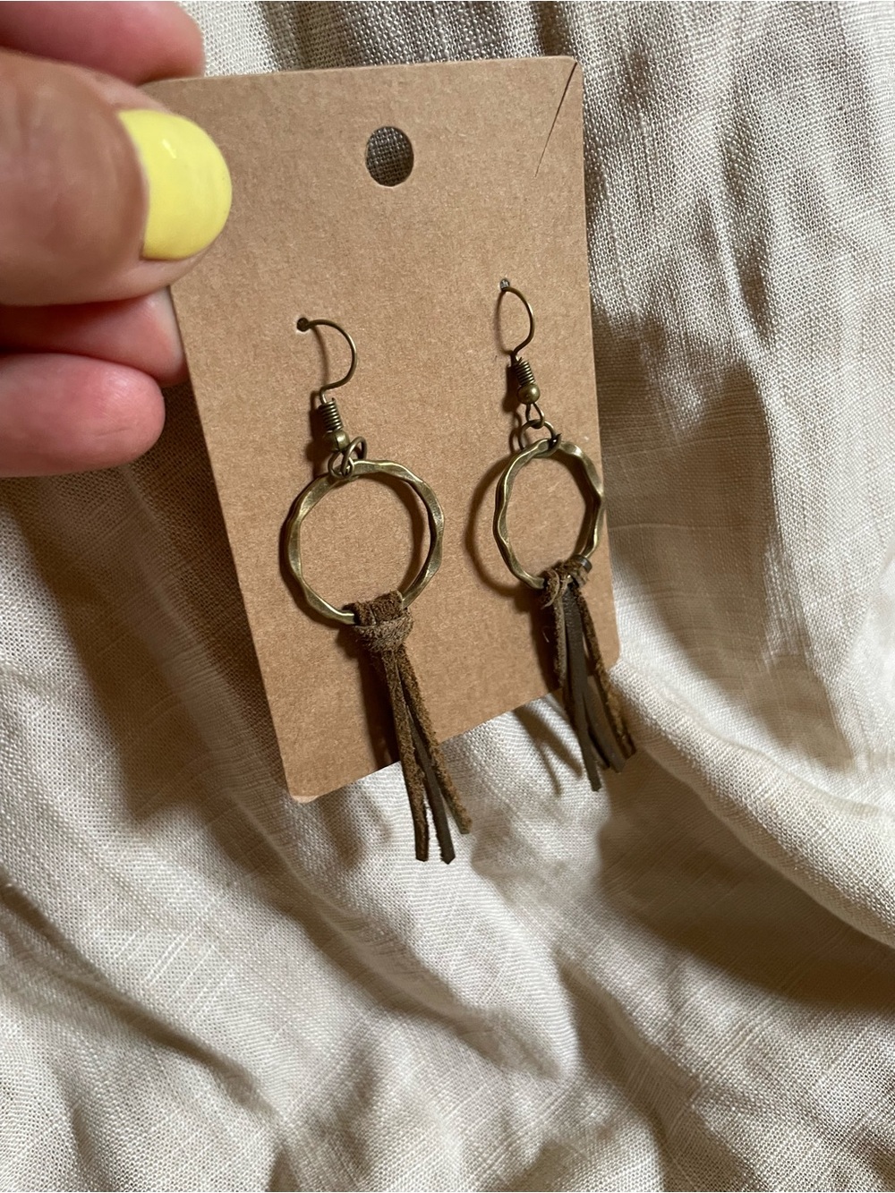 Boho Tassel Hoop Earrings - Brown Suede